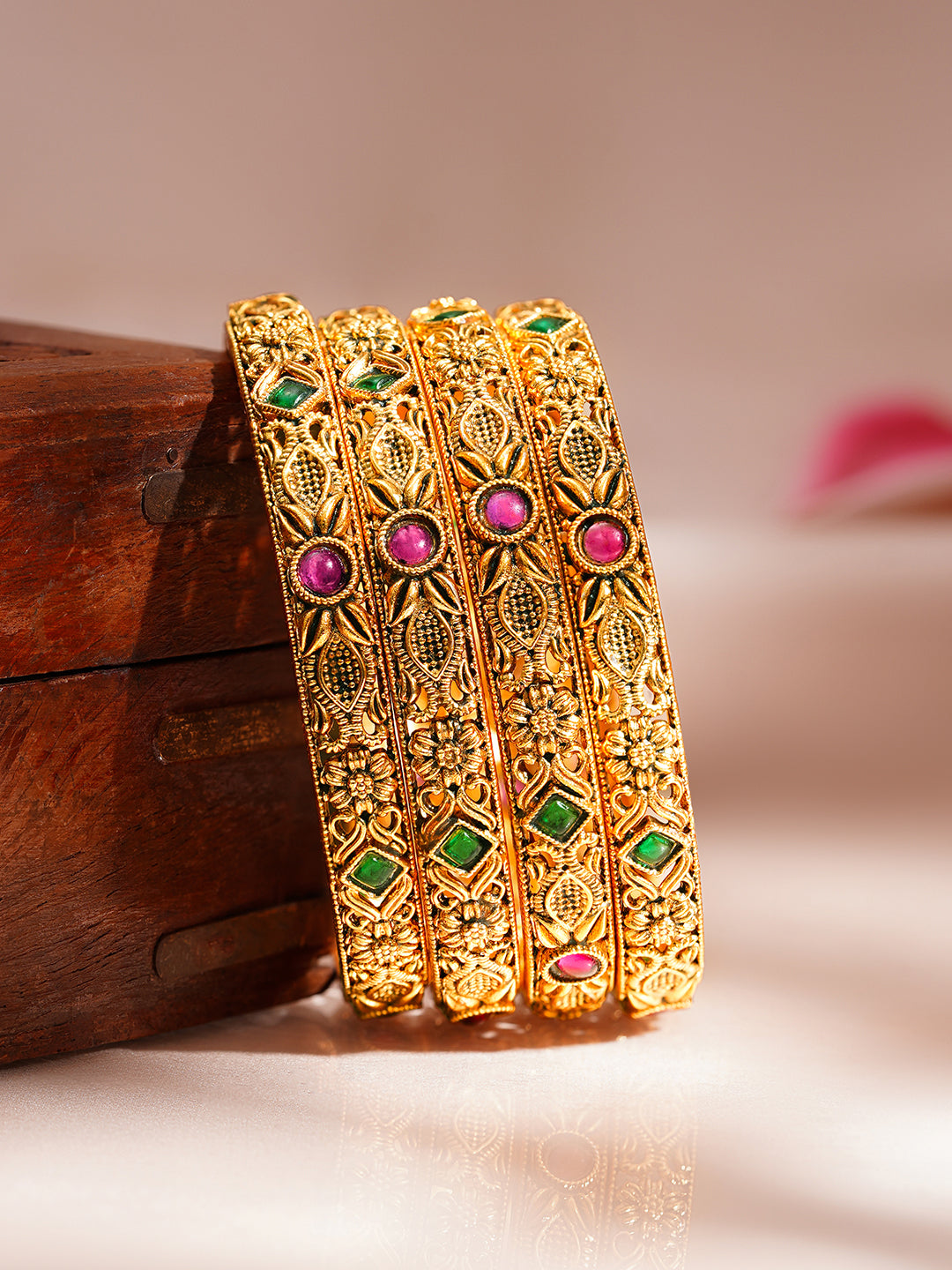 Heritage Floral Gold Statement Bangles 2.4 - Small
