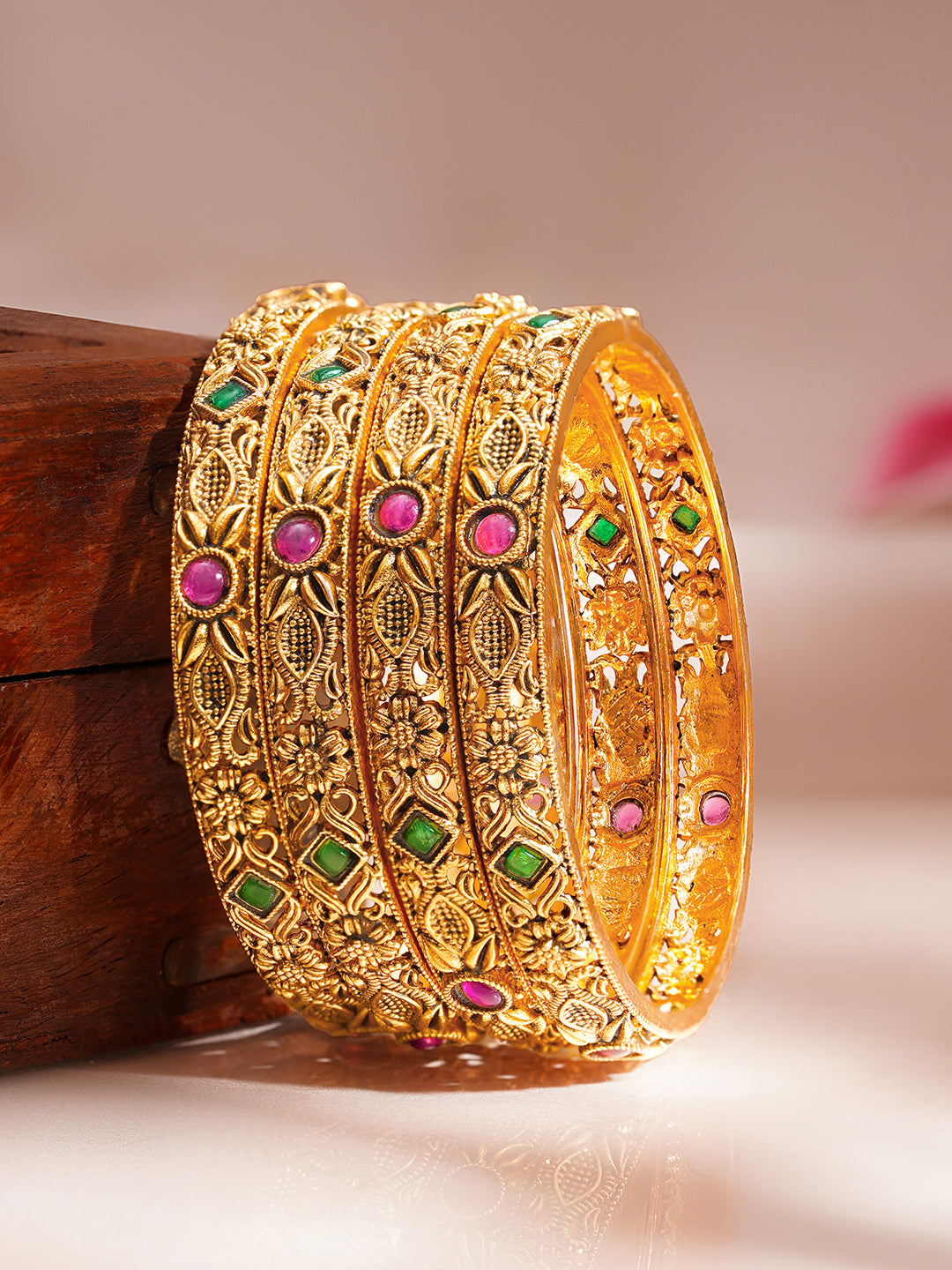 Heritage Floral Gold Statement Bangles 2.8 - Large