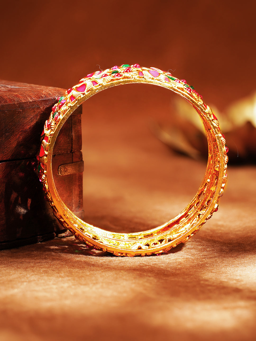 Set Of 2 Meenakari Lotus Bangle Set 2.6 - Medium