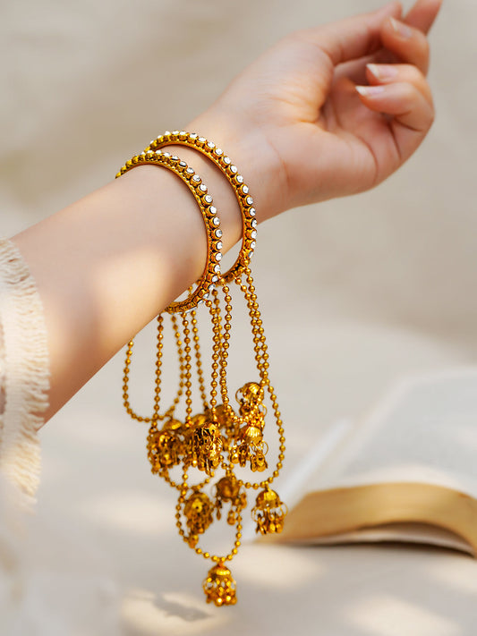 Golden Ghungroo Celebration Bangle Set Length - 2.6"