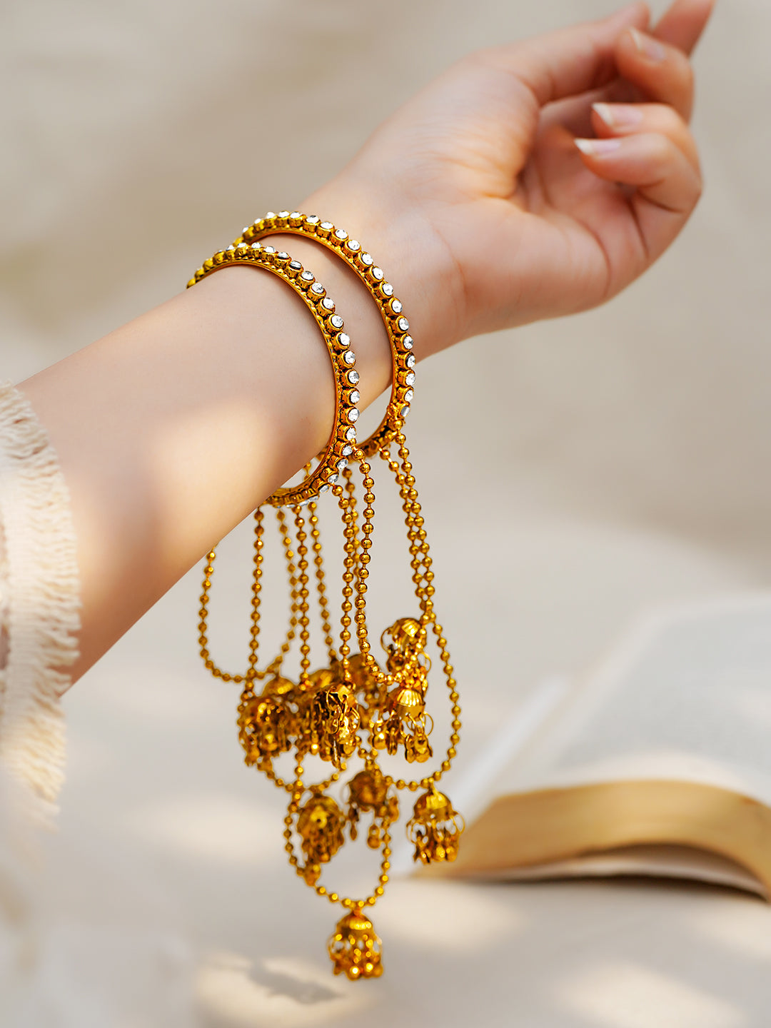 Golden Ghungroo Celebration Bangle Set Length - 2.8"