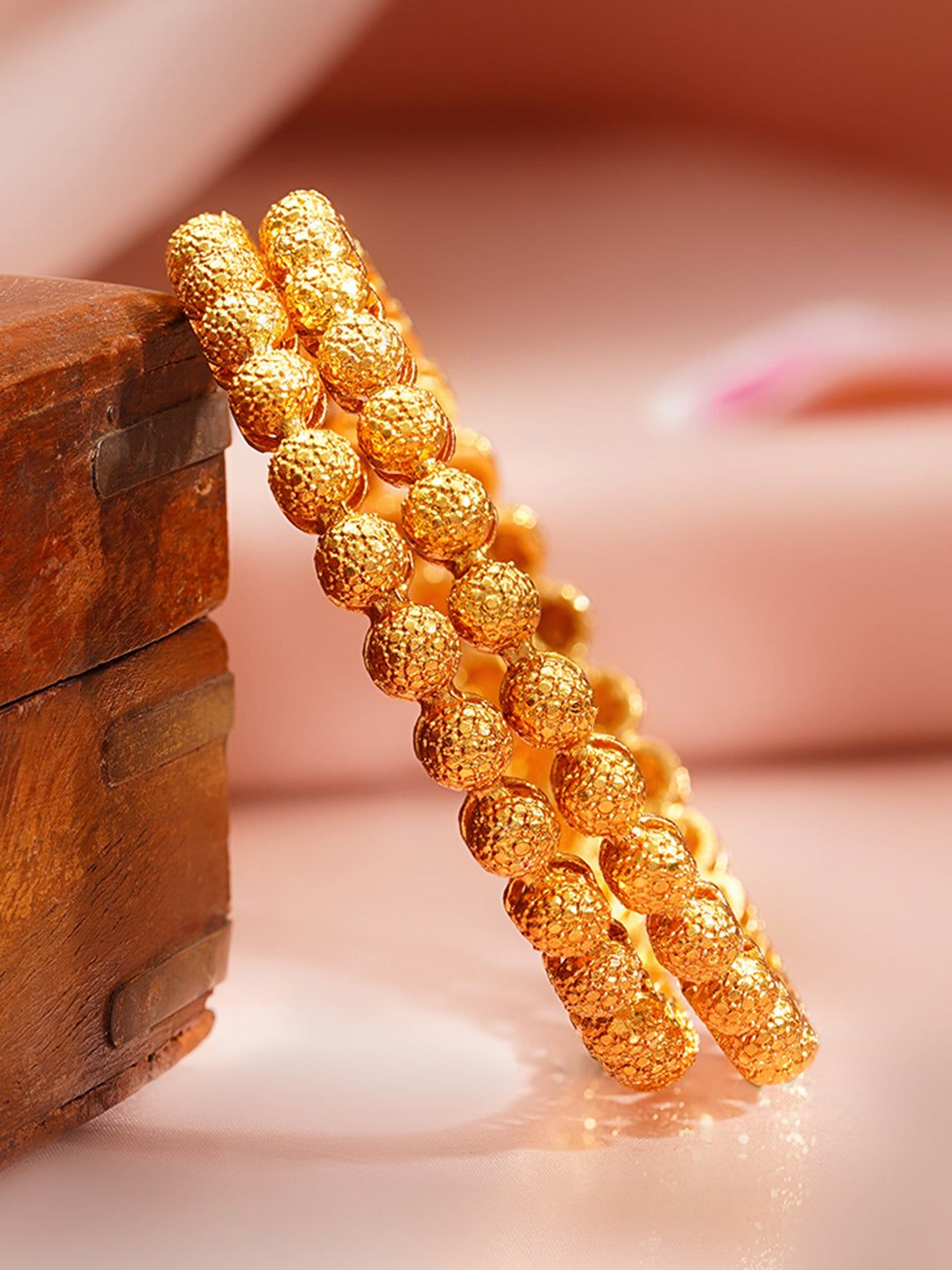 Golden Bead Glow Traditional Bangle Pair 2.4 - Small