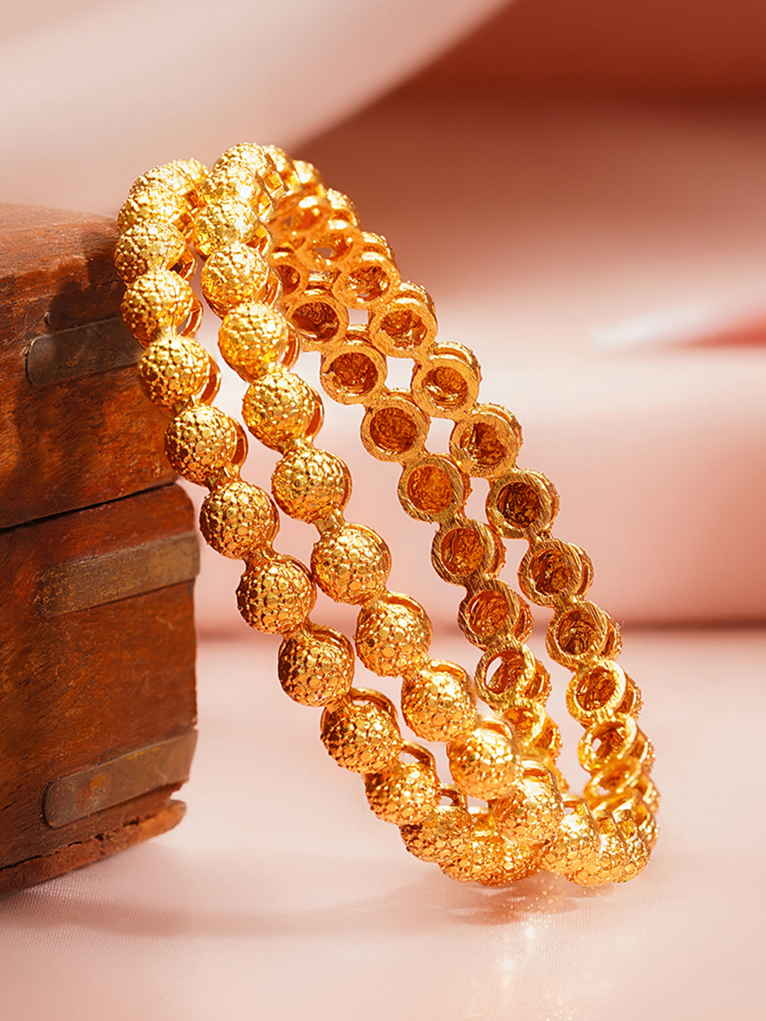 Golden Bead Glow Traditional Bangle Pair 2.4 - Small
