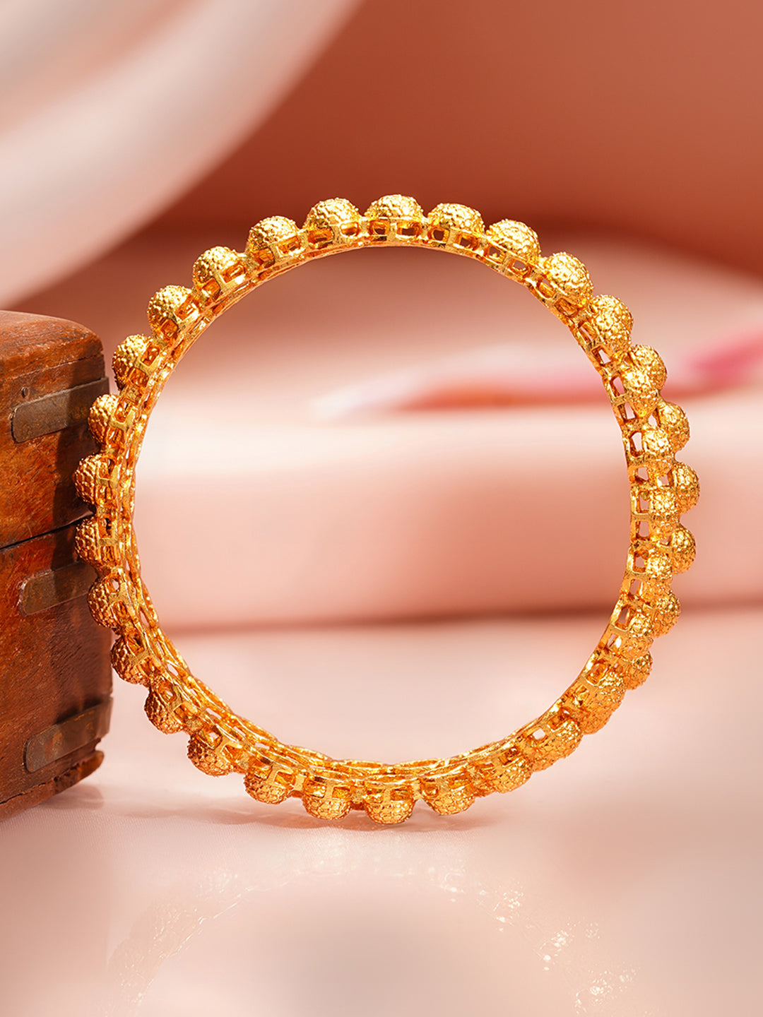 Golden Bead Glow Traditional Bangle Pair 2.4 - Small