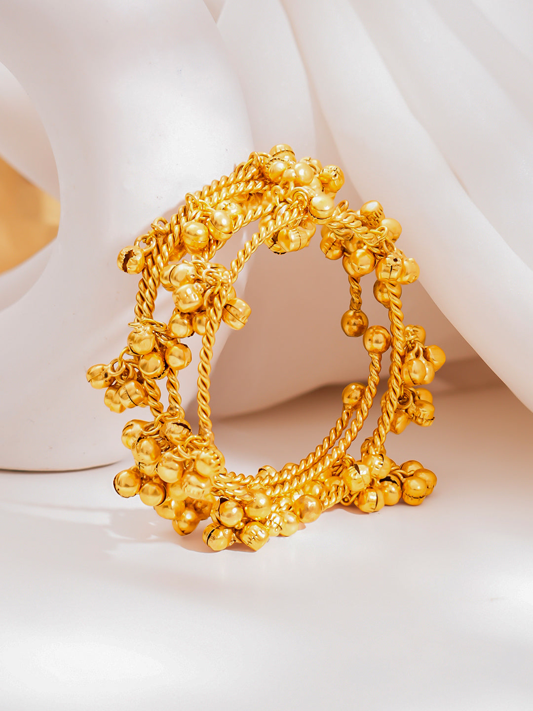 Gold Ghungroo Cluster Statement Bangles Set Length - One size