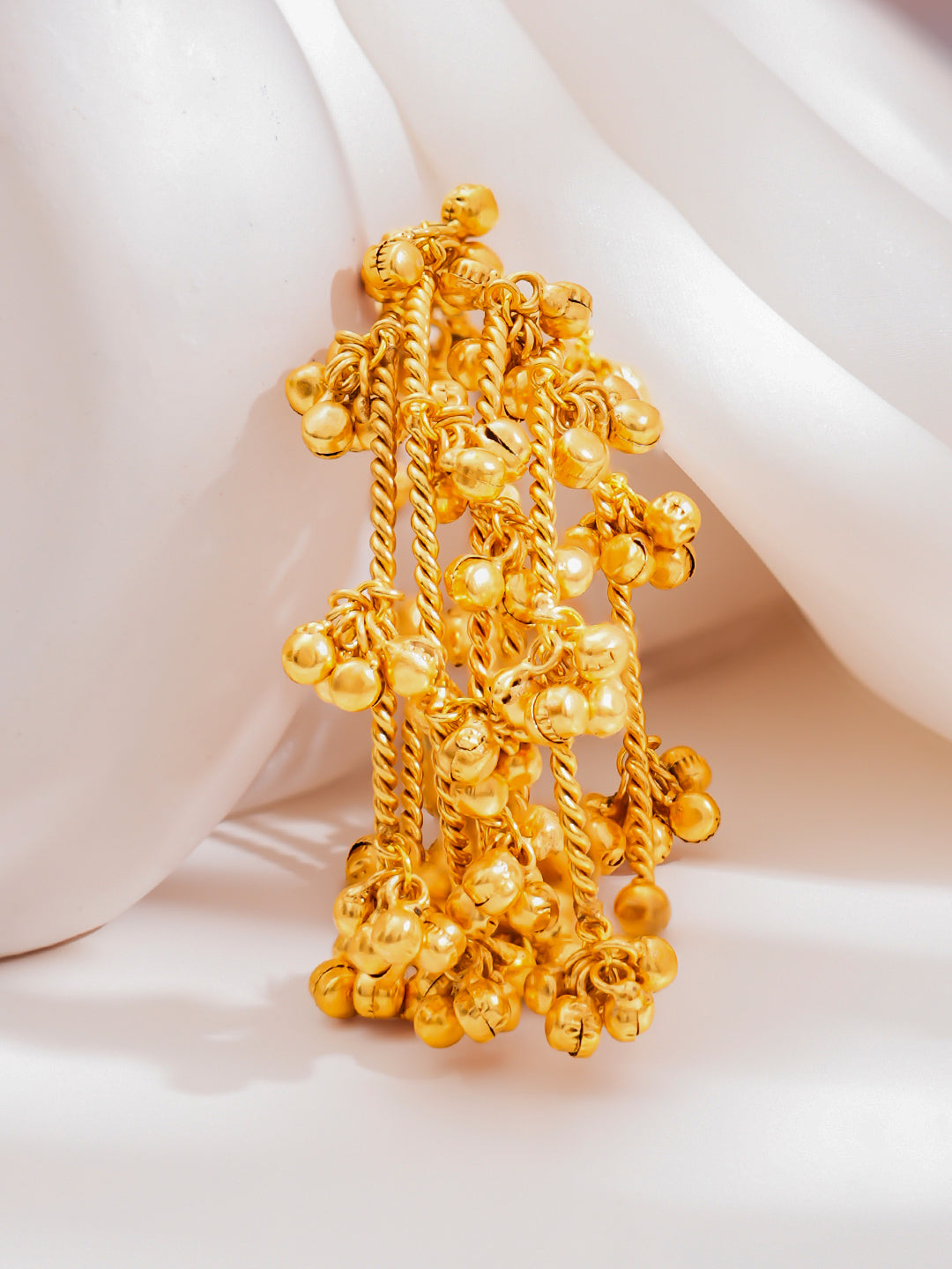 Gold Ghungroo Cluster Statement Bangles Set Length - One size