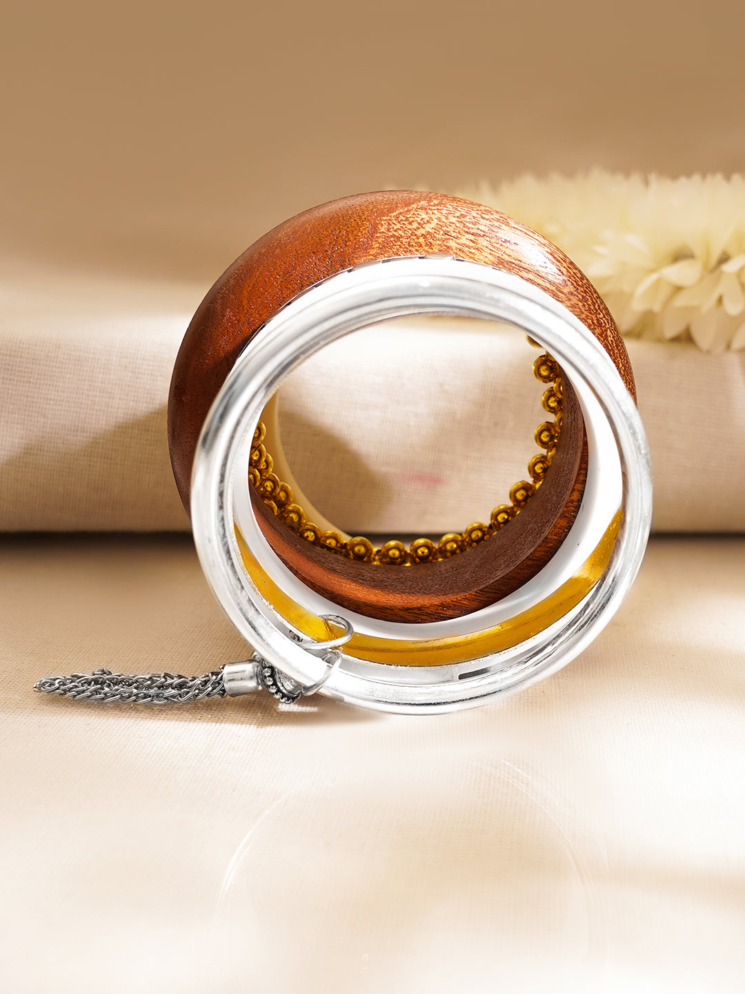 Mixed Texture Fusion Statement Bangles Set フリーサイズ