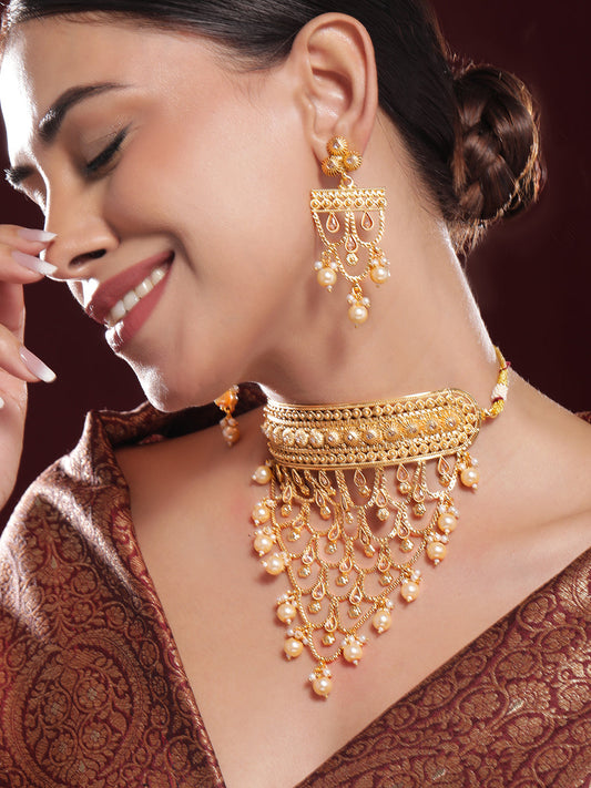 Pearl Drop Layered Choker Set Gold