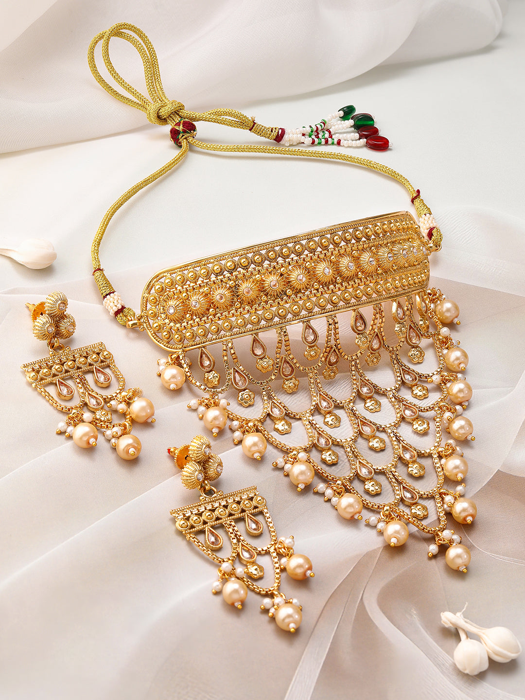 Pearl Drop Layered Choker Set Gold