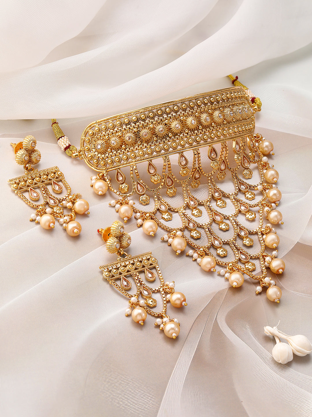 Pearl Drop Layered Choker Set Gold