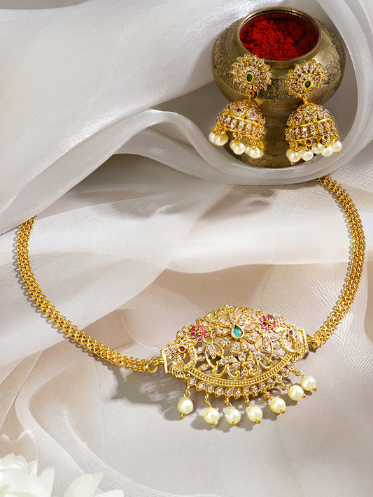 Pearl Drop Gold Necklace Set フリーサイズ