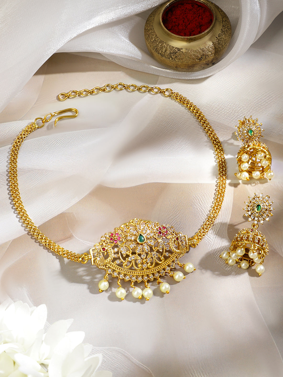 Pearl Drop Gold Necklace Set フリーサイズ