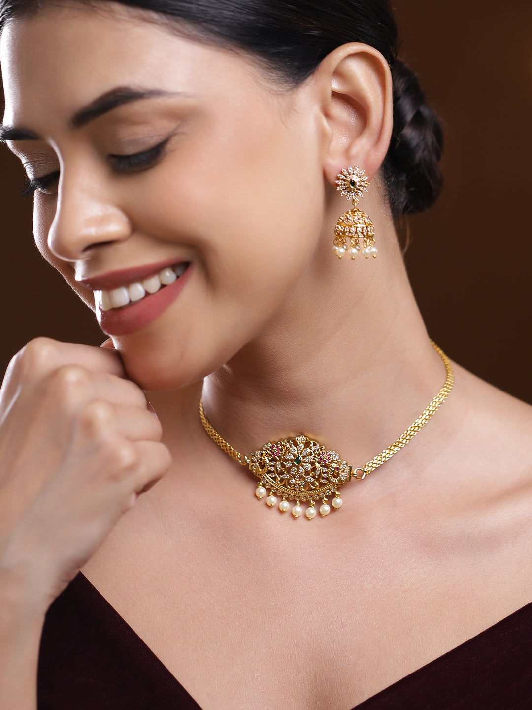 Pearl Drop Gold Necklace Set フリーサイズ