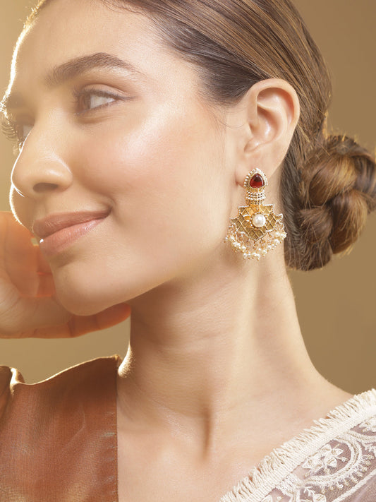 Enchanting White Red Danglers Gold