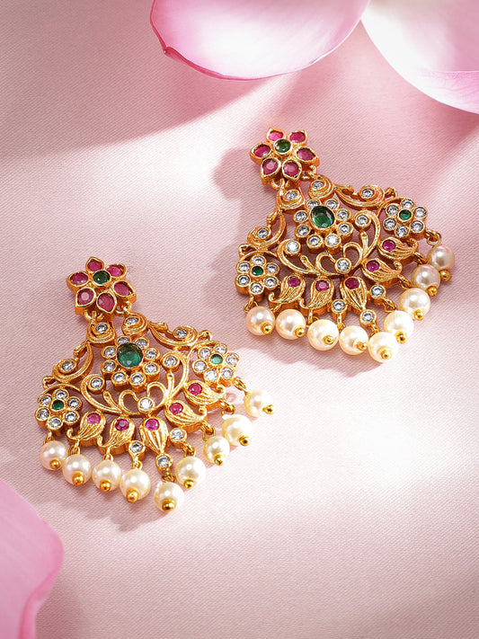 Rubans Gold Plated Elegant Pearl Embellished Drop Earring Multicolor