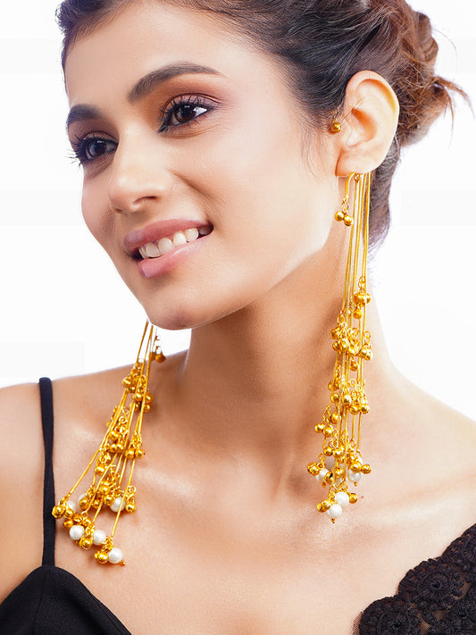 Golden Melody Kashmiri Earcuff Dangler Earrings Length - L:22.2