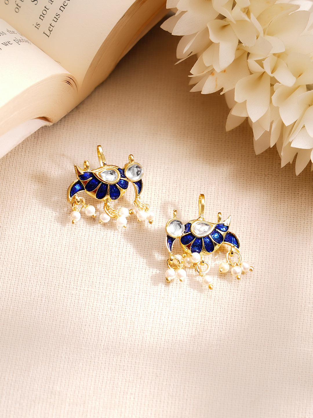 【Rubans】 Gold Plated Kundan Bird Motif Pearl Drop Earrings｜ゴールドメッキ クンダン バードモチーフ パールドロップ イヤリング