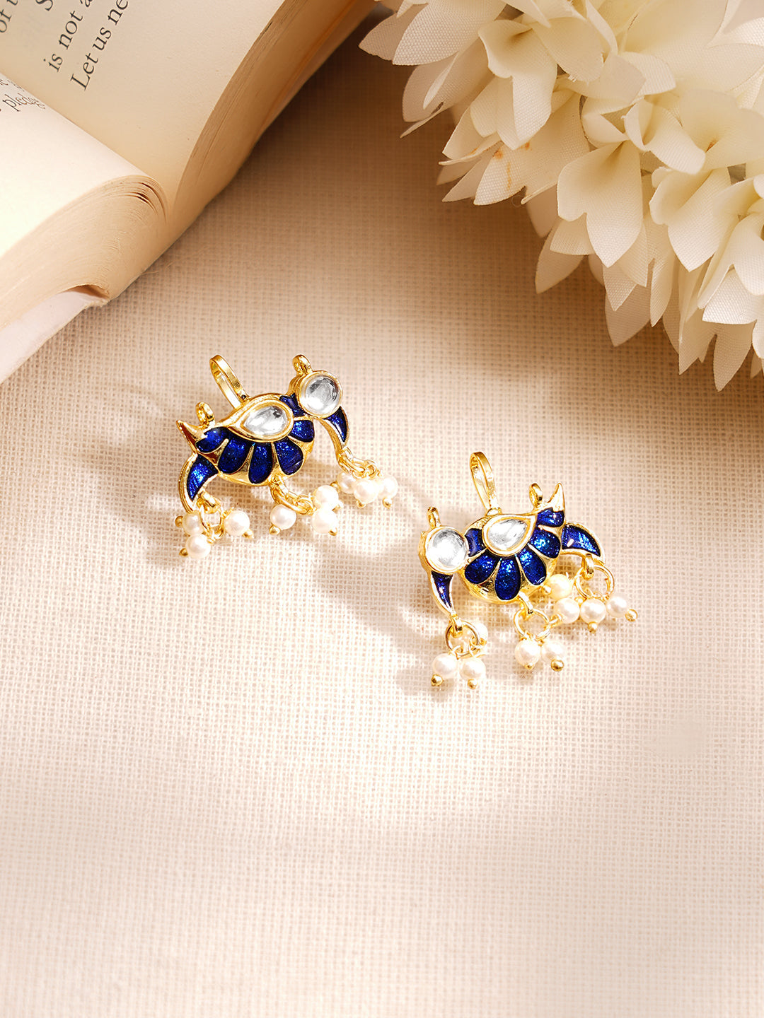 【Rubans】 Gold Plated Kundan Bird Motif Pearl Drop Earrings｜ゴールドメッキ クンダン バードモチーフ パールドロップ イヤリング