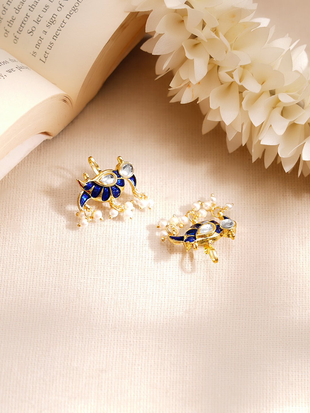 【Rubans】 Gold Plated Kundan Bird Motif Pearl Drop Earrings｜ゴールドメッキ クンダン バードモチーフ パールドロップ イヤリング