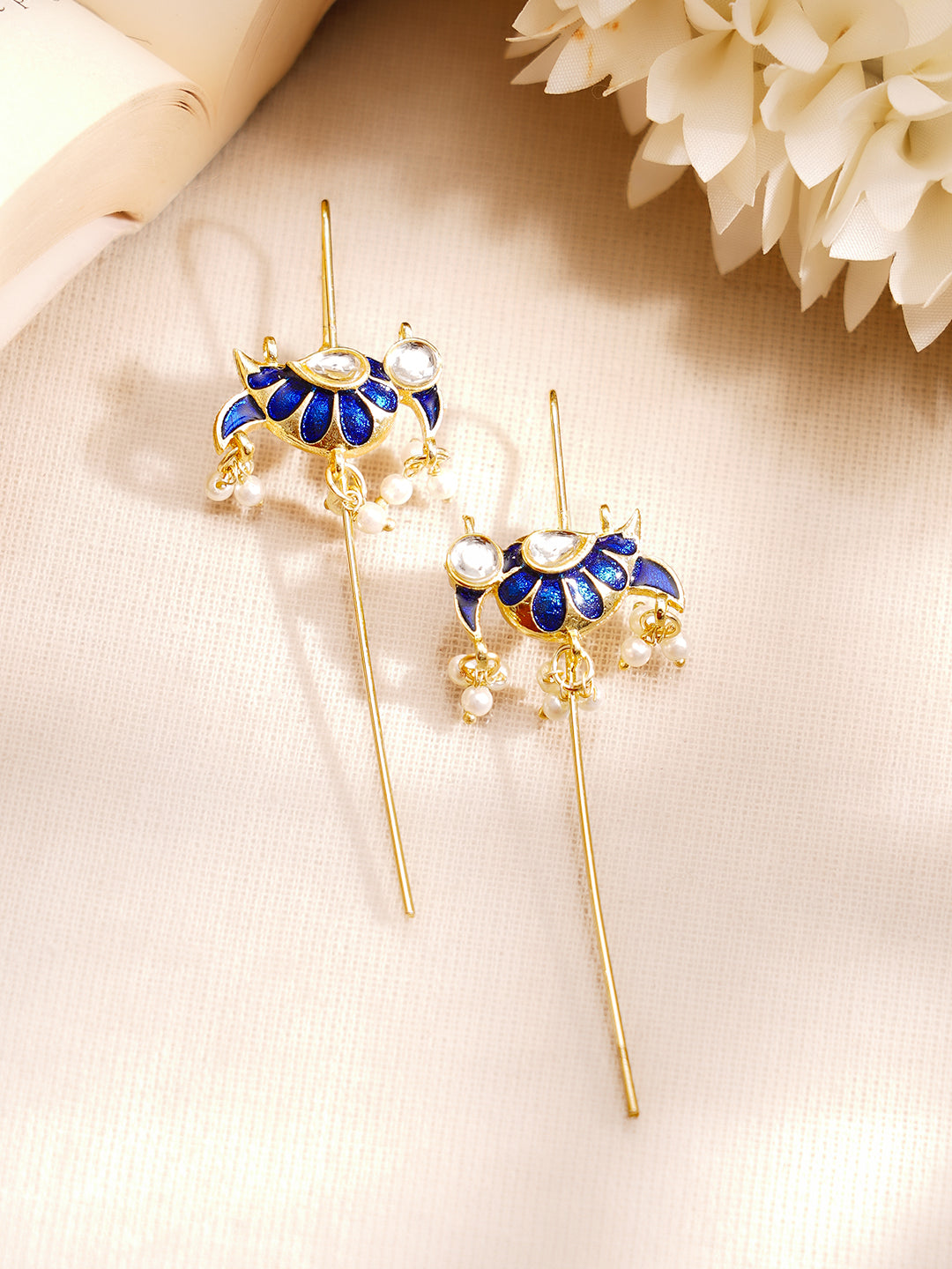 【Rubans】 Gold Plated Kundan Bird Motif Pearl Threader Earrings｜ゴールドメッキ クンダン バードモチーフ パール スレッダーイヤリング