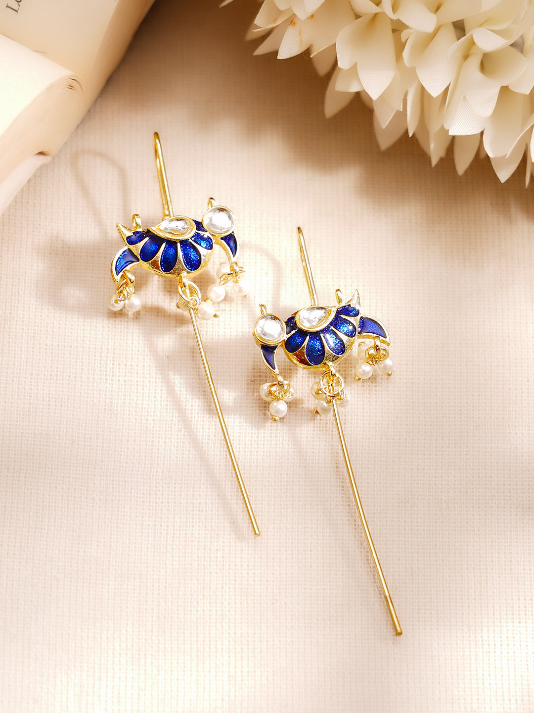 【Rubans】 Gold Plated Kundan Bird Motif Pearl Threader Earrings｜ゴールドメッキ クンダン バードモチーフ パール スレッダーイヤリング