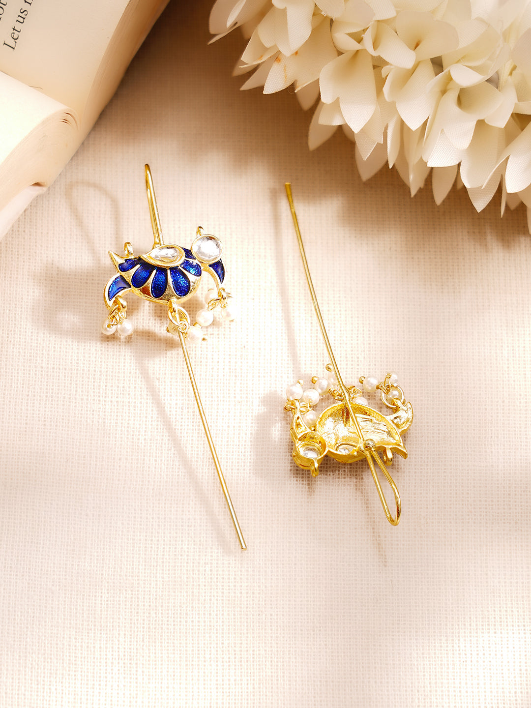 【Rubans】 Gold Plated Kundan Bird Motif Pearl Threader Earrings｜ゴールドメッキ クンダン バードモチーフ パール スレッダーイヤリング