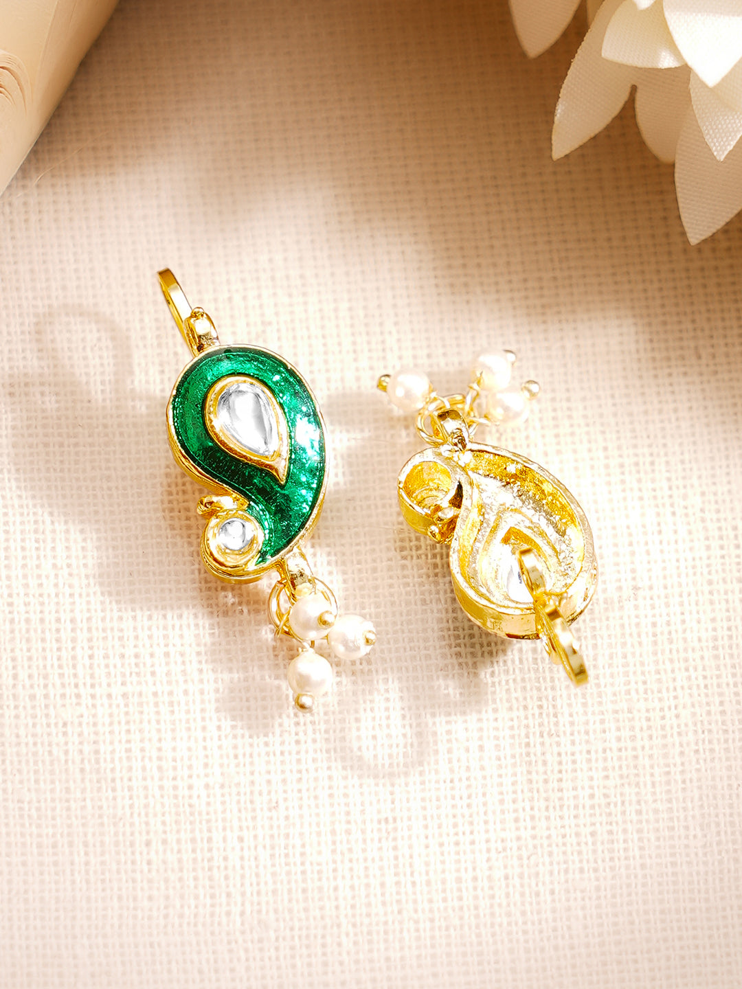 【Rubans】 Gold Plated Kundan Paisley Pearl Drop Earrings｜ゴールドメッキ クンダン ペイズリー パールドロップ イヤリング