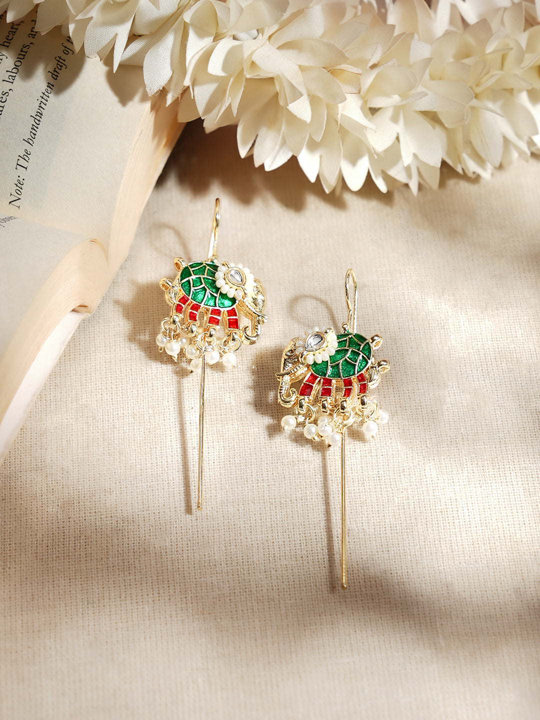 【Rubans】Gold Plated Elephant Meenakari Kundan Earrings｜ゴールドメッキ エレファント ミーナカリ クンダン ピアス