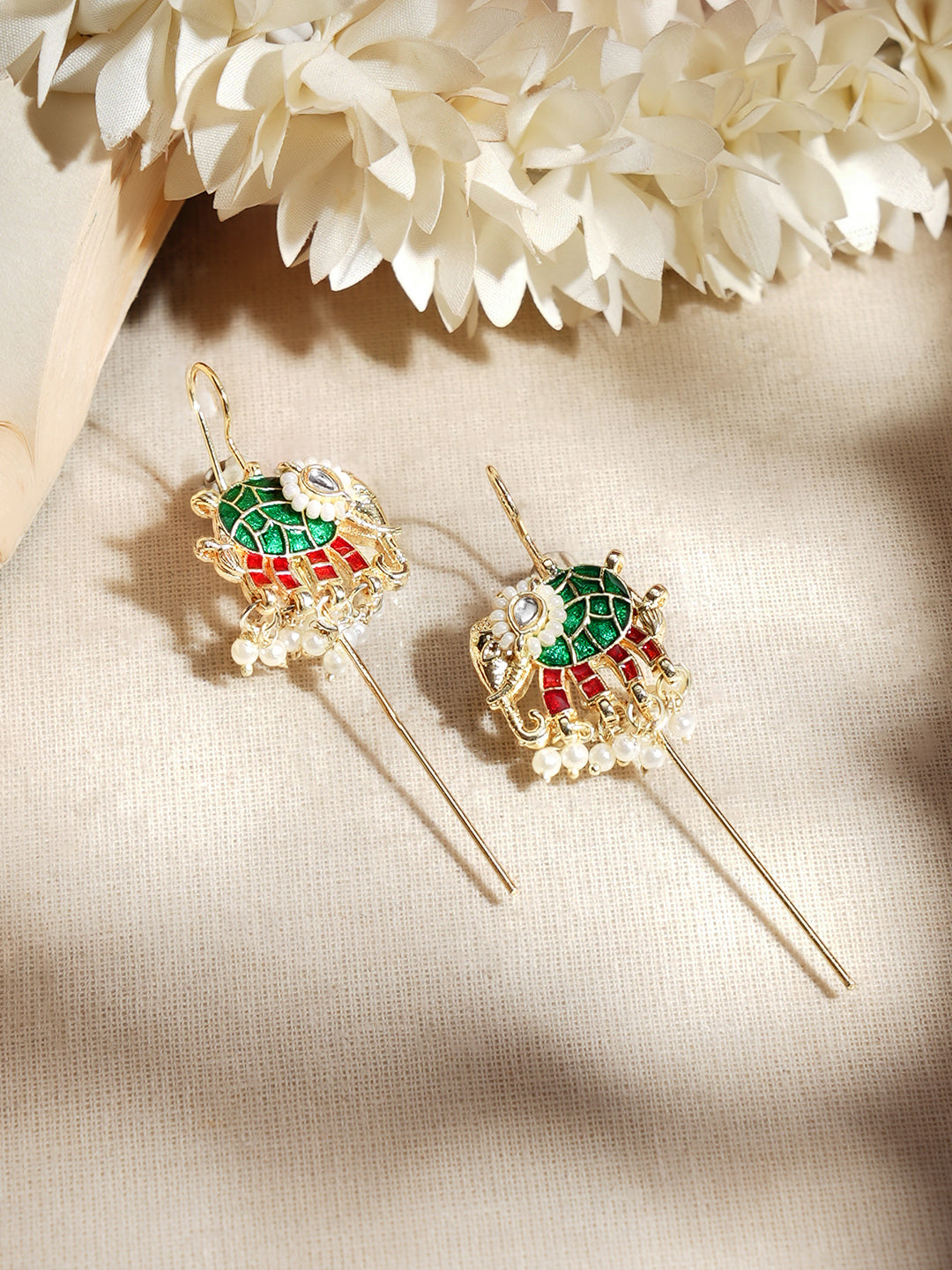 【Rubans】Gold Plated Elephant Meenakari Kundan Earrings｜ゴールドメッキ エレファント ミーナカリ クンダン ピアス