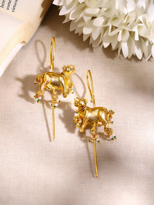 【Rubans】Gold Plated Nandi Pearl Charm Statement Earrings｜ゴールドメッキ ナンディ パール チャーム ステートメントピアス