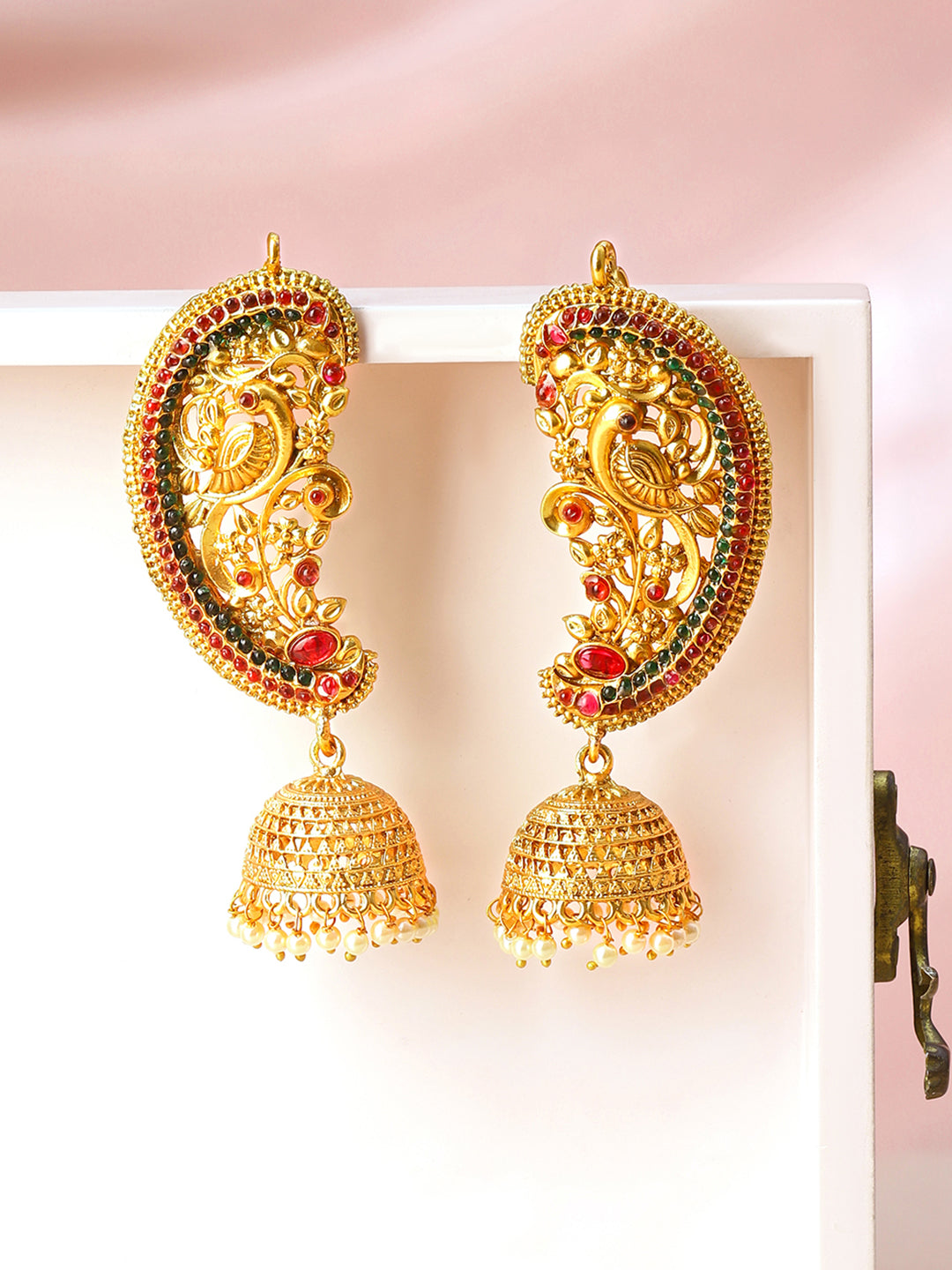 Royal Riwaaz Red & Green Earcuff with Jhumka フリーサイズ