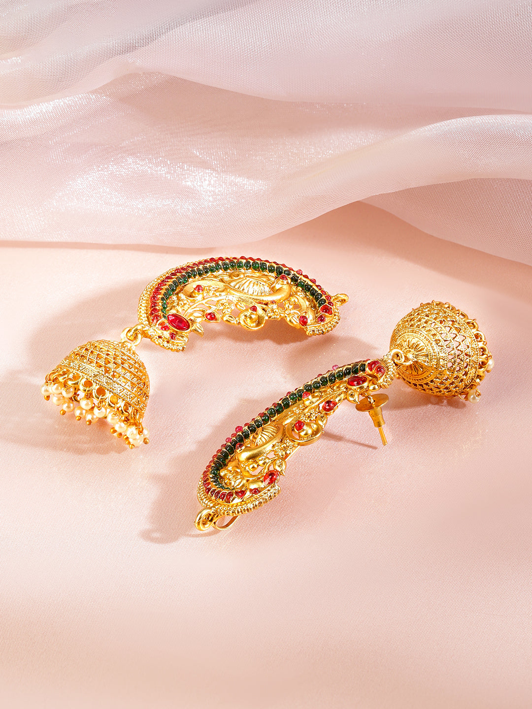 Royal Riwaaz Red & Green Earcuff with Jhumka フリーサイズ