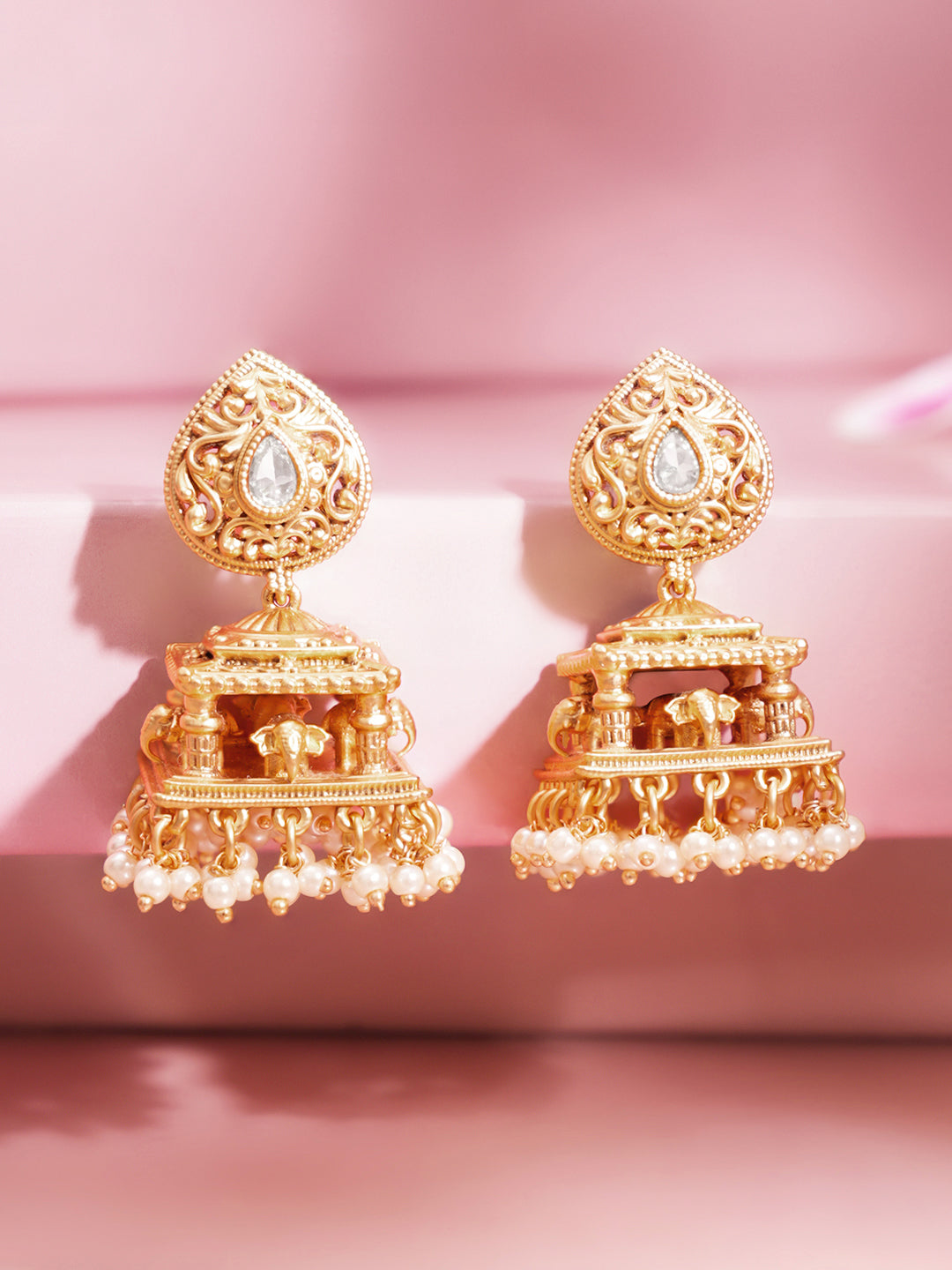 Gold Plated Vintage Style Jhumka Earrings フリーサイズ