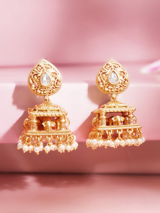 Gold Plated Vintage Style Jhumka Earrings フリーサイズ