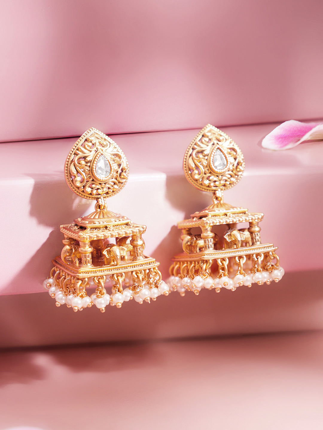 Gold Plated Vintage Style Jhumka Earrings フリーサイズ