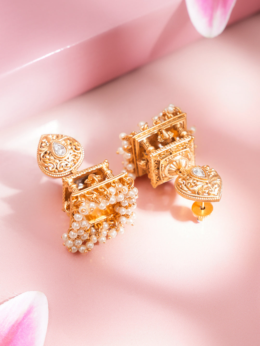 Gold Plated Vintage Style Jhumka Earrings フリーサイズ