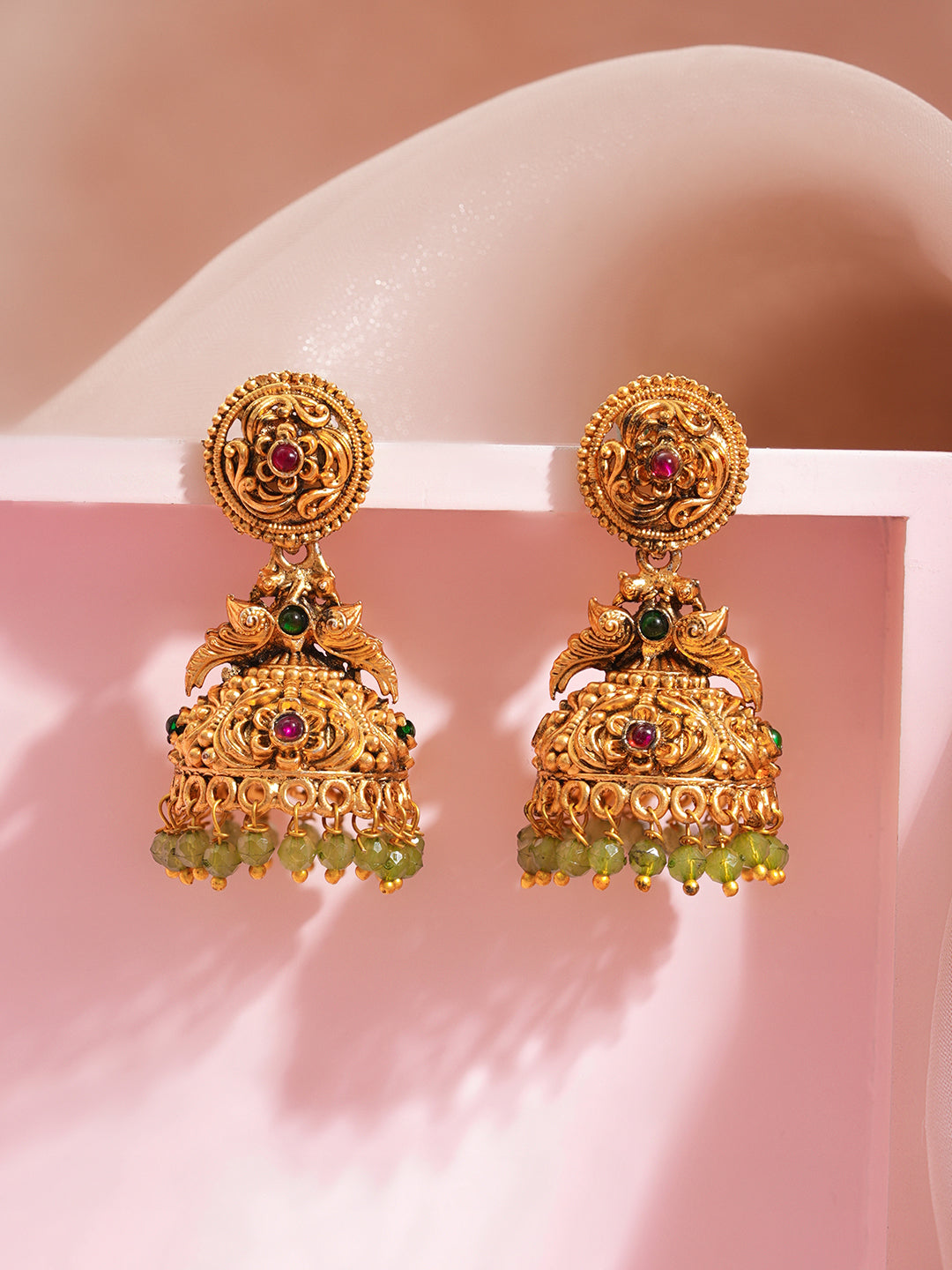 Antique Gold Filigree Jhumka Earrings フリーサイズ
