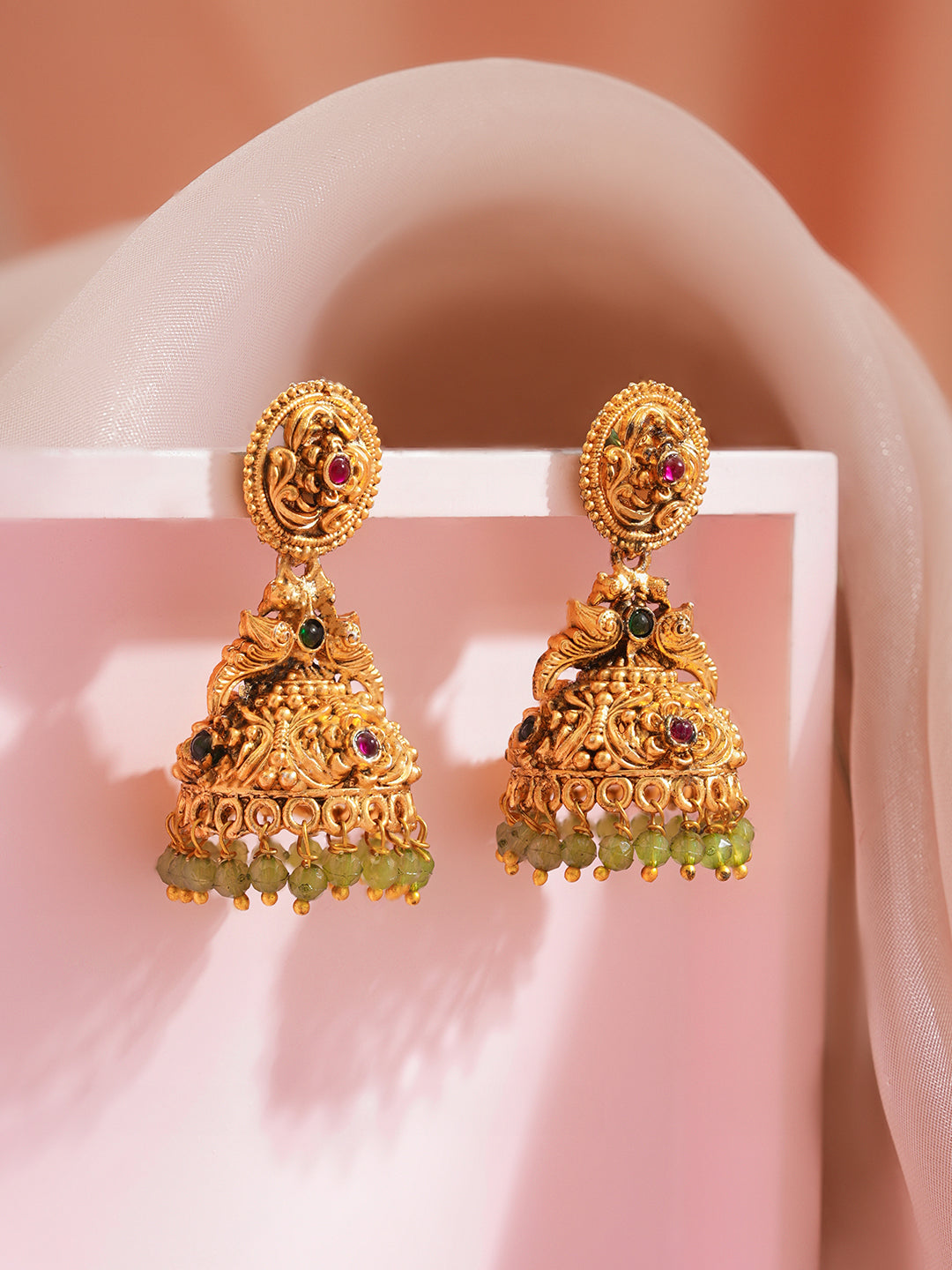 Antique Gold Filigree Jhumka Earrings フリーサイズ