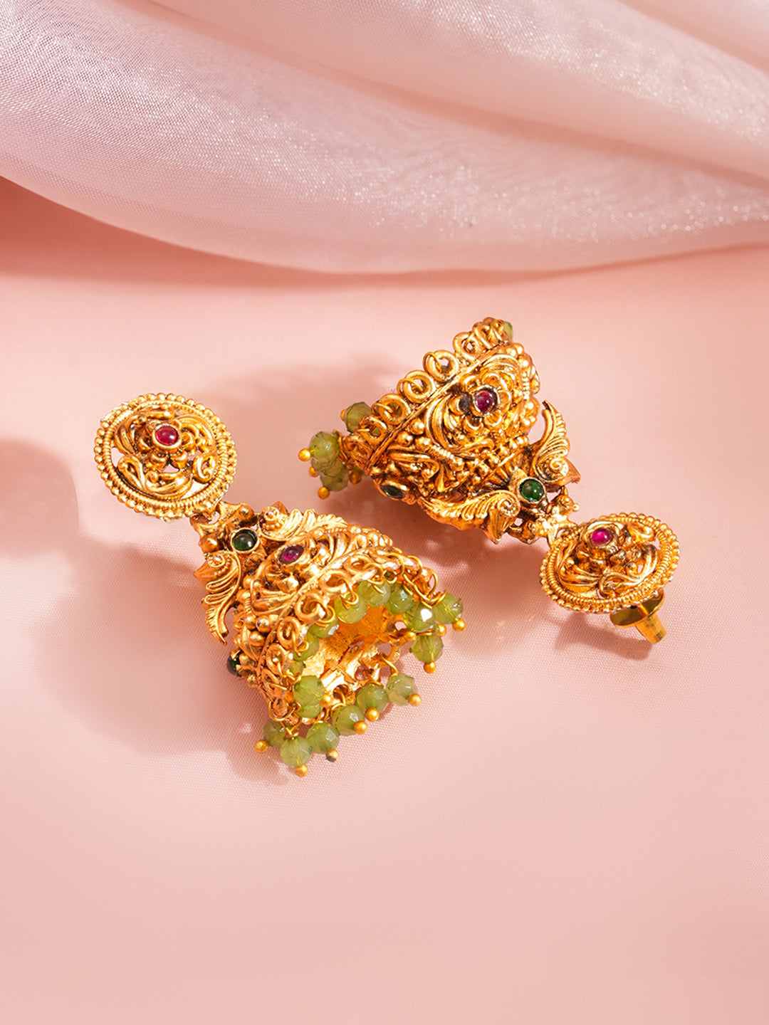 Antique Gold Filigree Jhumka Earrings フリーサイズ