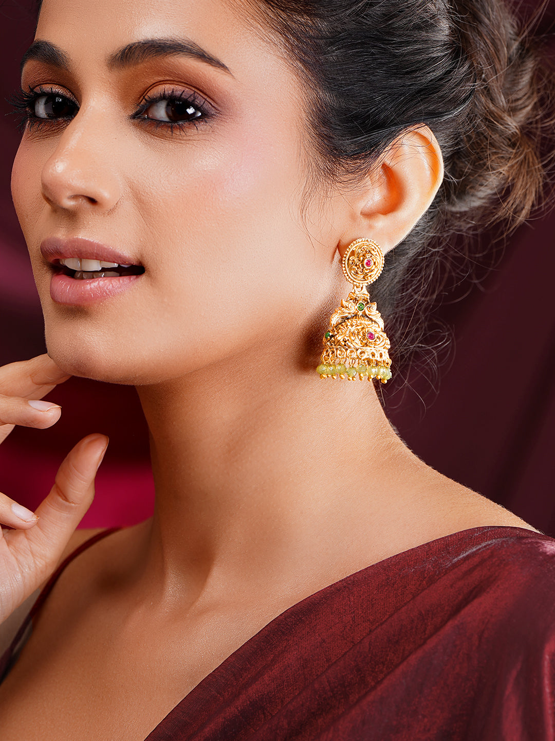Antique Gold Filigree Jhumka Earrings フリーサイズ
