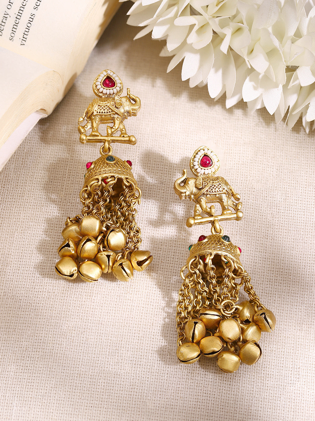 【Rubans】Gold Plated Elephant Ghungroo Tassel Jhumka Earrings｜ゴールドメッキ エレファント グングルー タッセル ジュムカピアス