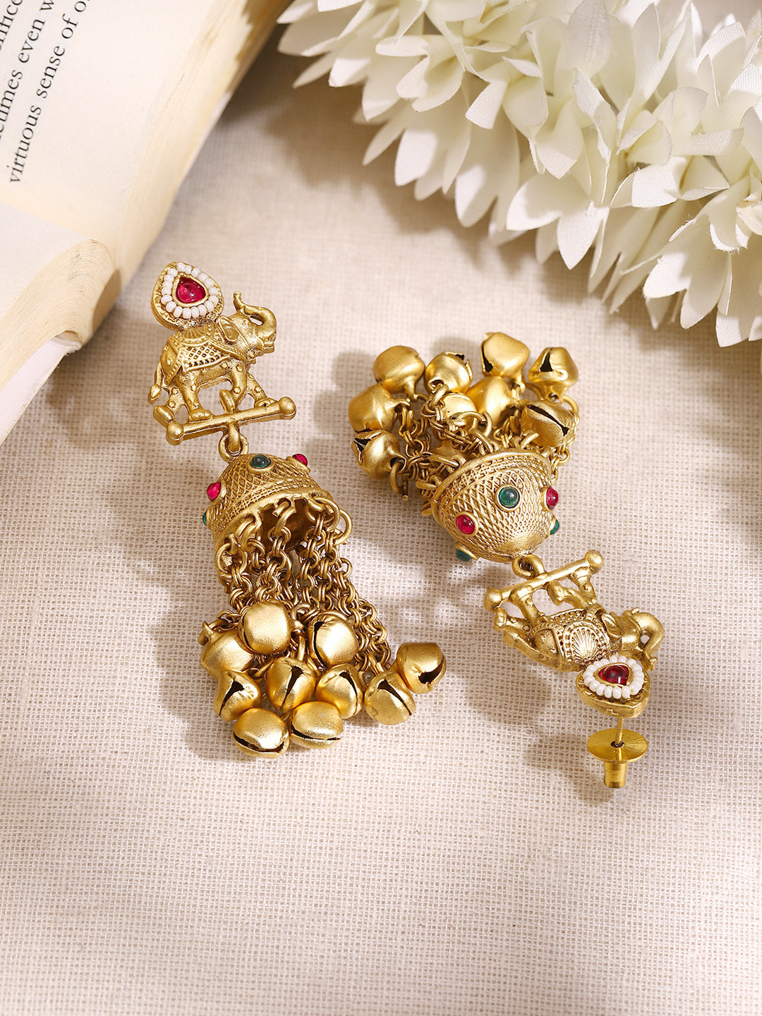 【Rubans】Gold Plated Elephant Ghungroo Tassel Jhumka Earrings｜ゴールドメッキ エレファント グングルー タッセル ジュムカピアス