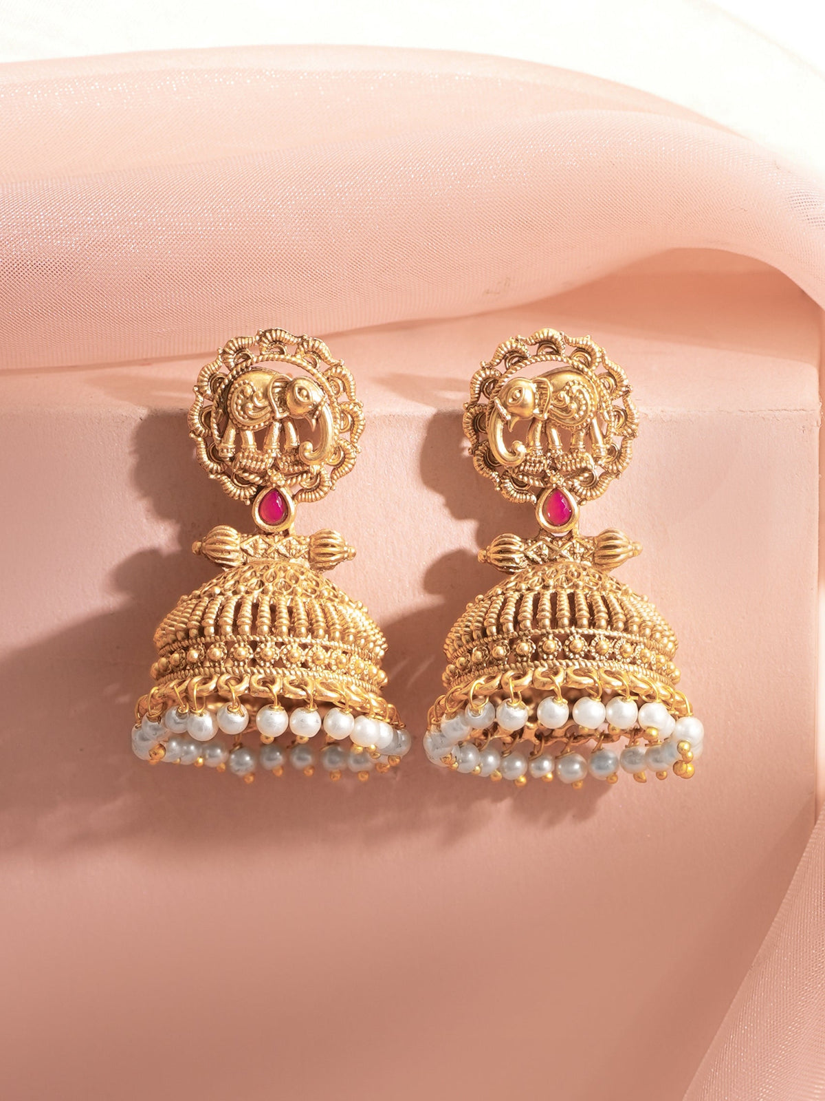 【Rubans】Gold Plated Royal Elephant Meenakari Sui Dhaga Earrings｜ゴールドメッキ ロイヤルエレファント ミーナカリ スイダーガ ピアス