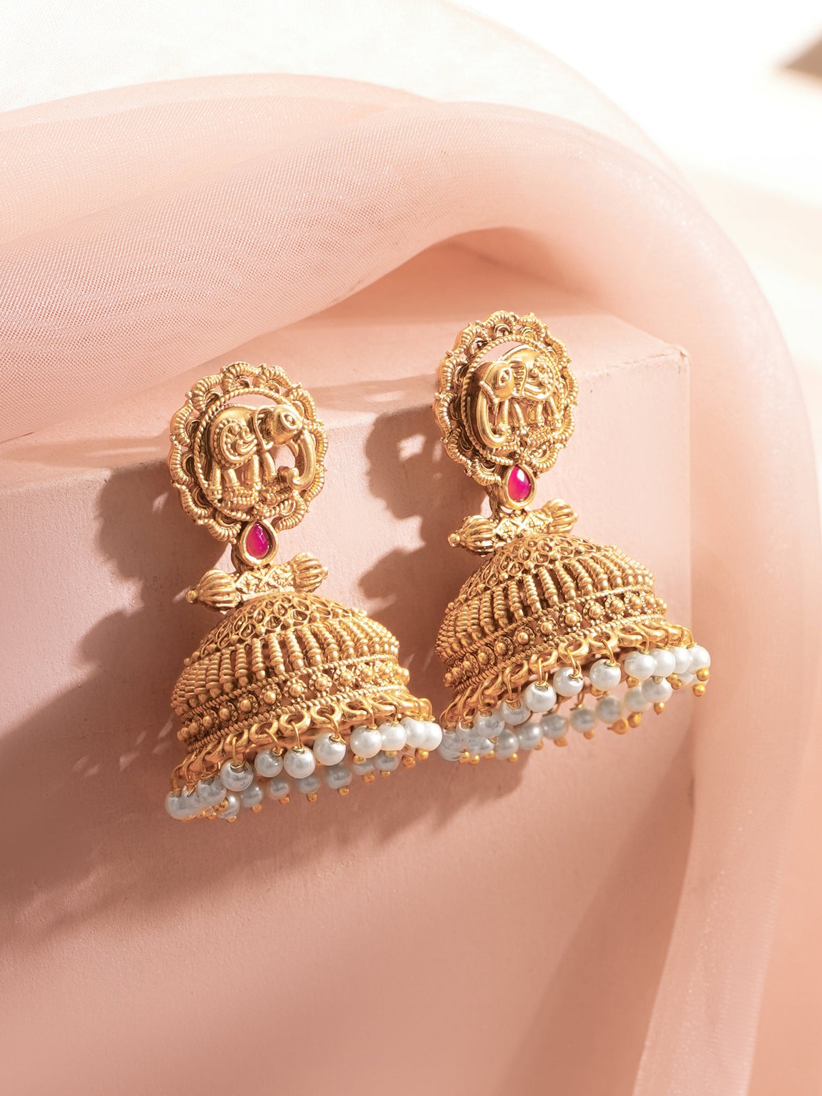 【Rubans】Gold Plated Royal Elephant Meenakari Sui Dhaga Earrings｜ゴールドメッキ ロイヤルエレファント ミーナカリ スイダーガ ピアス