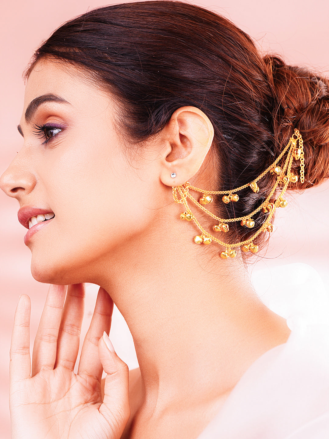 Ghungroo Charm Kaan Chain Earrings Length - 13 cm
