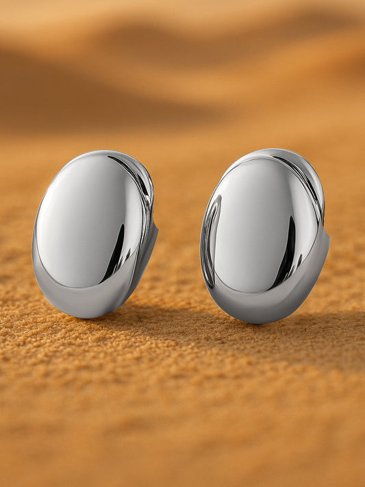 Minimal Ovals Silver Studs Silver