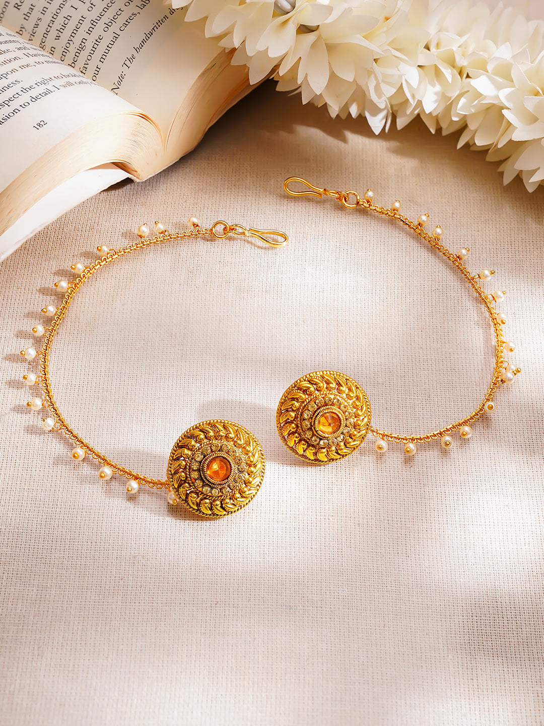 【Rubans】 Gold Plated Pearl Beaded Kaan Chain Earrings｜ゴールドメッキ パールビーズ カーンチェーン イヤリング