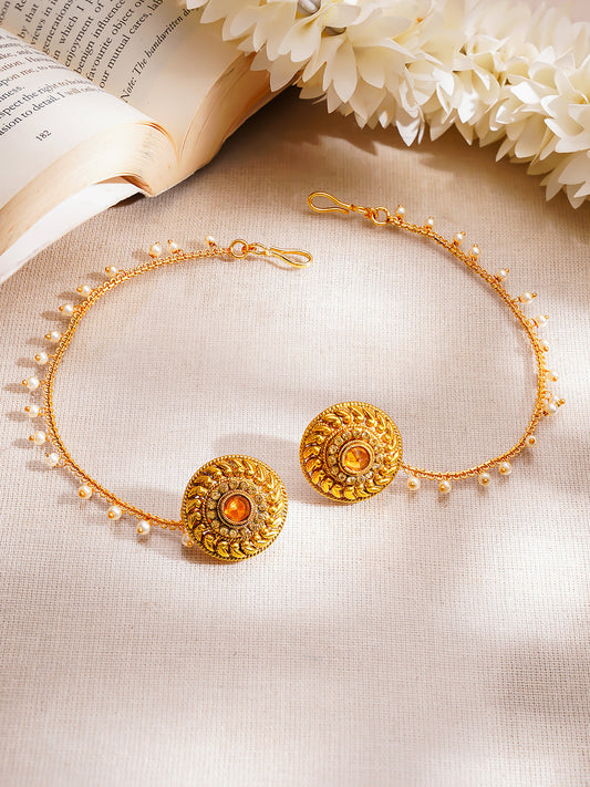 【Rubans】 Gold Plated Pearl Beaded Kaan Chain Earrings｜ゴールドメッキ パールビーズ カーンチェーン イヤリング