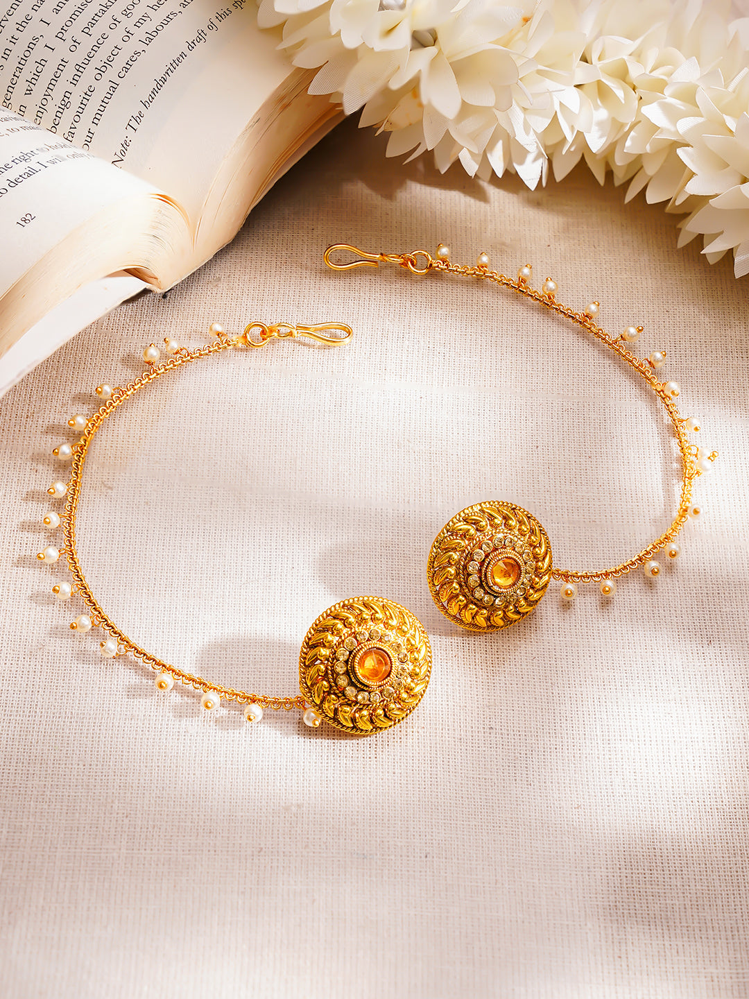 【Rubans】 Gold Plated Pearl Beaded Kaan Chain Earrings｜ゴールドメッキ パールビーズ カーンチェーン イヤリング