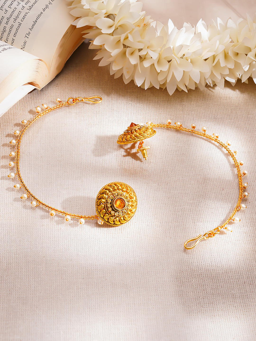 【Rubans】 Gold Plated Pearl Beaded Kaan Chain Earrings｜ゴールドメッキ パールビーズ カーンチェーン イヤリング